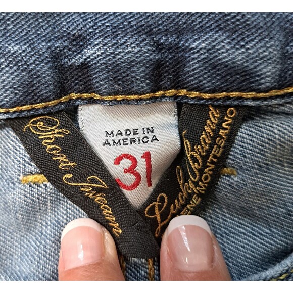 Lucky Brand Mens Distressed Cut Off  Blue Denim Shorts Made in America Size 31X8 - Picture 4 of 9